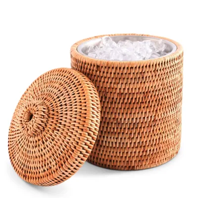 Wicker Rattan Ice Bucket Lidded