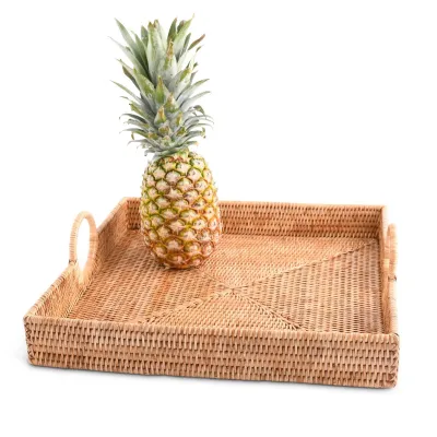 Wicker Rattan Classic Square Tray 17 Inches