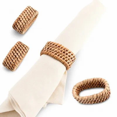 Hand Woven Rattan Napkin Ring Set of 4