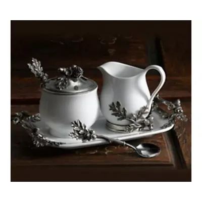 Majestic Forest Stoneware Pewter Creamer Set Acorn And Oak Leaf