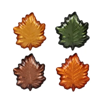 Autunno Glass Figural Leaf Canape Plates - Set of 4 6"L, 5"W