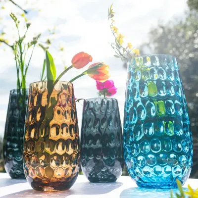 Bolla Glass Ash Blue Pebbled Vase