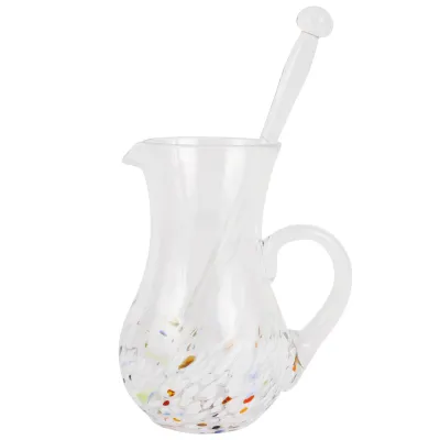 Chiara White Pitcher and Stirrer Set Pitcher: 8"H, 36 oz, Stirrer: 12"L