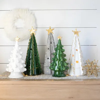 Foresta White Medium Tree with Gold Star 14.75"H