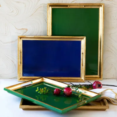 Florentine Wooden Accessories Green & Gold Large Rectangular Tray