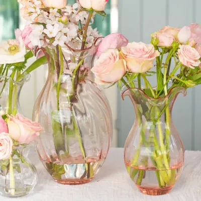 Hibiscus Glass Pink Vertical Fluted Vase Medium