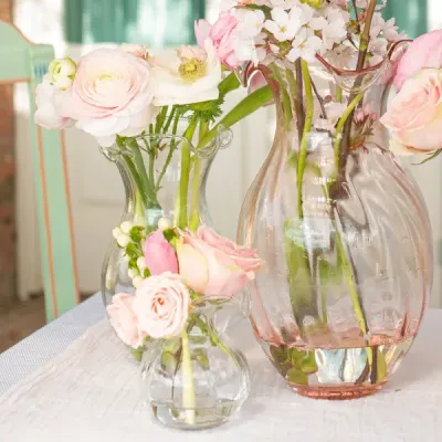 Hibiscus Glass Clear Vertical Fluted Vase Medium