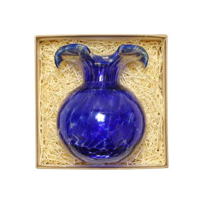 Hibiscus Glass Cobalt Tortoiseshell Bud Vase 5"D, 5.5"H, 12 oz