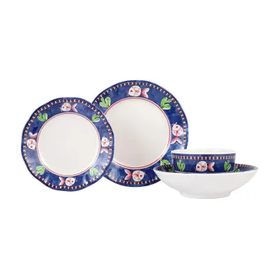 Melamine Campagna Pesce Four-Piece Place Setting 5"-10"D, 2.5"-2.75"H