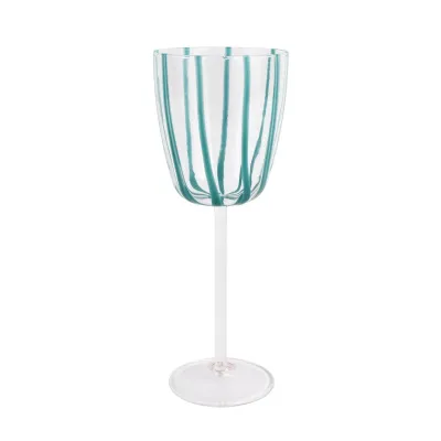 Nuovo Stripe Teal Wine Glass 9.5"H, 11 oz
