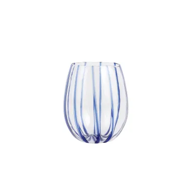 Nuovo Stripe Blue Stemless Wine Glass 4"H, 10 oz