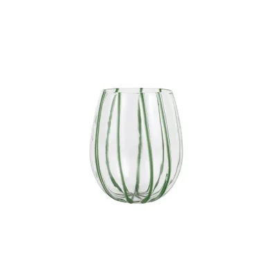 Nuovo Stripe Green Stemless Wine Glass 4"H, 10 oz