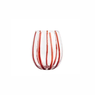 Nuovo Stripe Red Stemless Wine Glass 4"H, 10 oz