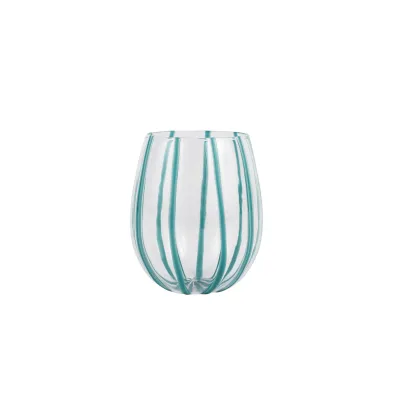 Nuovo Stripe Teal Stemless Wine Glass 4"H, 10 oz