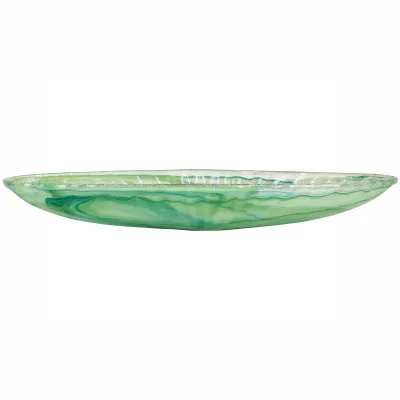 Onda Glass Green Long Oval Bowl 26"L, 8"W, 4"H