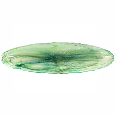 Onda Glass Green Long Oval Bowl 26"L, 8"W, 4"H