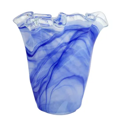 Onda Glass Cobalt Ruffled Vase 13"L, 10"W, 14"H, 192 oz