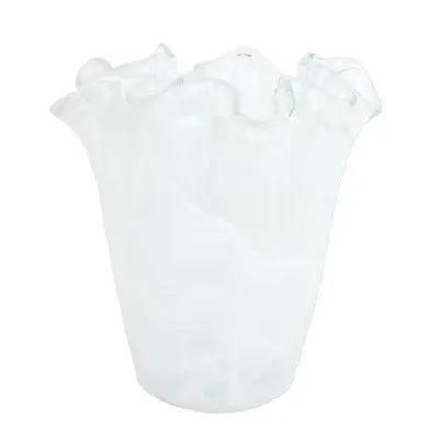 Onda Glass White Ruffled Vase 13"L, 10"W, 14"H, 192 oz