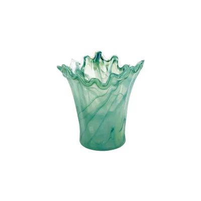 Onda Glass Green Short Vase 6.75"D, 7"H, 34 oz