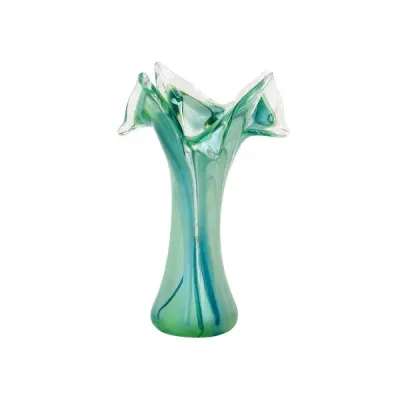 Onda Glass Green Twisted Flower Vase