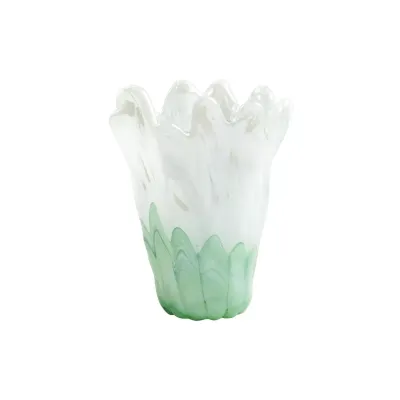 Onda Glass Green and White Medium Vase 8.5"D, 10.75"H, 64 oz