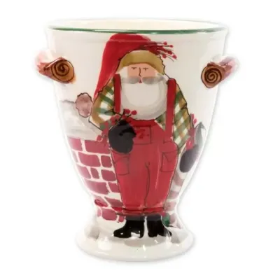 Old St. Nick Footed Urn w/ Chimney & Stockings 9"D, 10"H