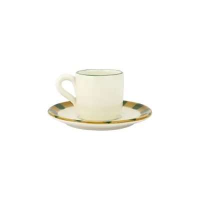 Old St. Nick Espresso Cup & Saucer - Green Hat Cup: 2.25"H, 3 oz, Saucer: 5.25"D