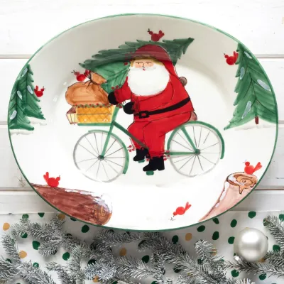 Old St. Nick Large Oval Platter w/ Bicycle 20"L, 16"W