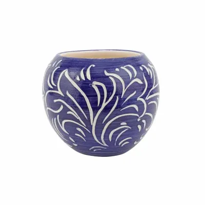 Rustic Garden Blue Scroll Round Planter Small