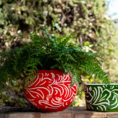 Rustic Garden Red Scroll Planter Medium