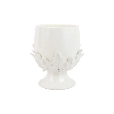 Rustic Garden White Acanthus Leaf Small Footed Cachepot 7"D, 10"H
