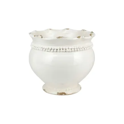 Rustic Garden Linen Dotted Round Planter