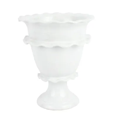 Rustic Garden White Ruffle Tall Footed Cachepot 11.25"D, 13.25"H