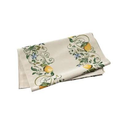 Tavola Lemons with Blue Flowers Runner 108"L, 19.75"W