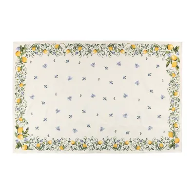 Tavola Lemons with Blue Flowers Tablecloth 102"L, 63"W