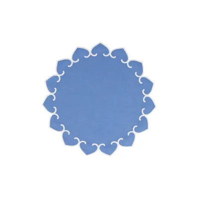 Tessuti Cornflower Blue Round Placemats with White Stitching - Set of 4 15.5"D