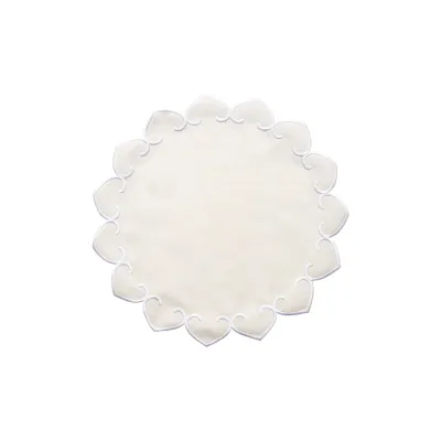 Tessuti Ivory Round Placemats with White Stitching - Set of 4 15.5"D