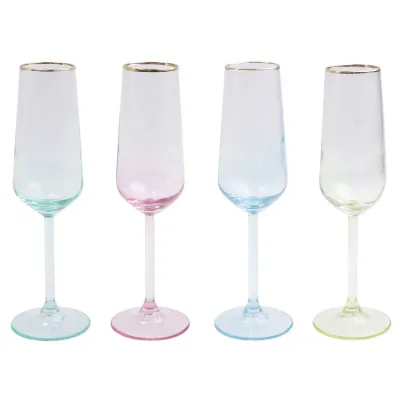 Rainbow Assorted Champagne Flutes Set of 4