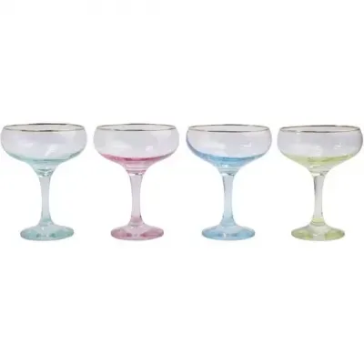 Rainbow Assorted Coupe Champagne Glasses - Set of 4 5.25"H, 6 oz