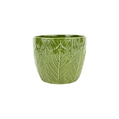 Viva Garden Green Embossed Leaves Cachepot 7.5"D, 6.25"H