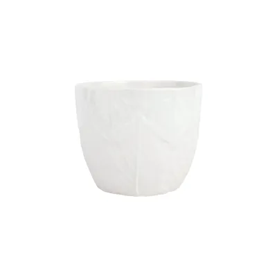 Viva Garden White Embossed Leaves Cachepot 7.5"D, 6.25"H