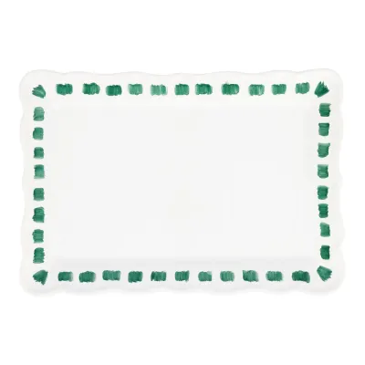 Lisbon Green Stitch Rectangular Platter 15.5"L, 11"W