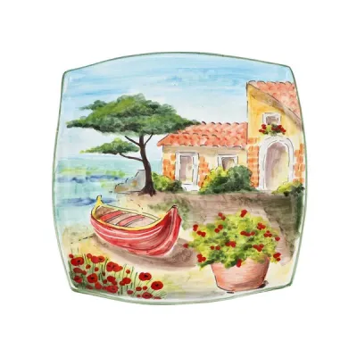 Landscape Wall Plates Square Platter with Boat