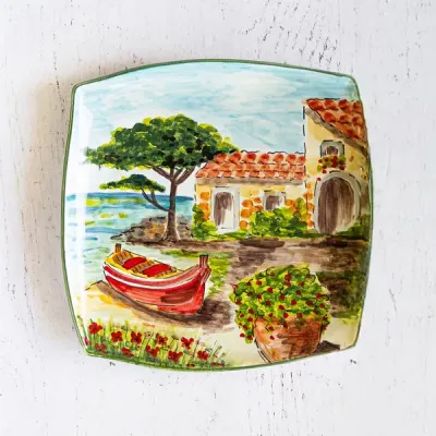 Landscape Wall Plates Square Platter with Boat