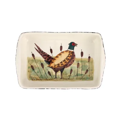 Wildlife Pheasant Rectangular Baker 14"L, 9"W, 3"H, 3 Quarts