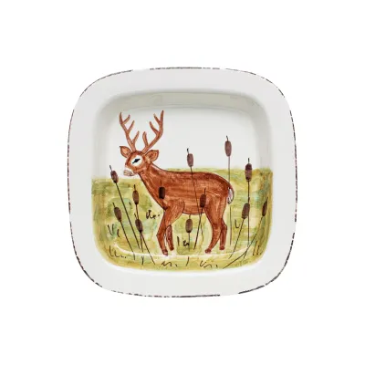 Wildlife Deer Rimmed Square Platter 11"Sq