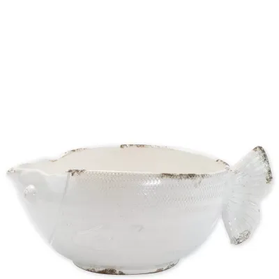 Rustic Garden White Fish Cachepot 17.75"L, 10.5"W, 8.75"H