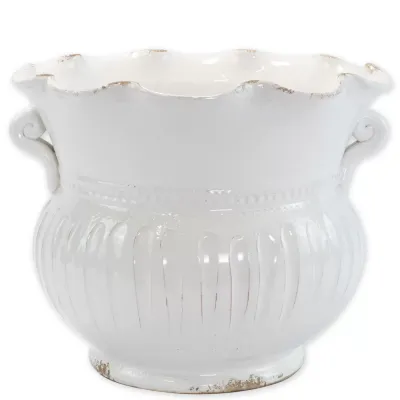 Rustic Garden White Large Scallop Planter 15"D, 12.25"H