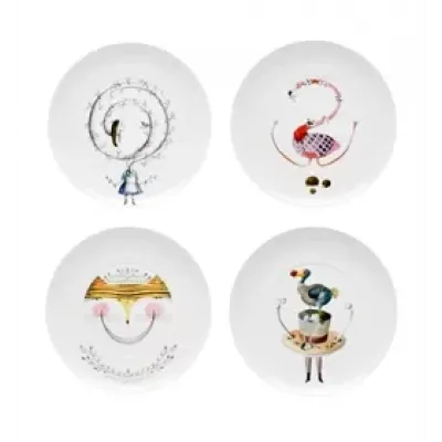 Tea With Alice Set of Four Dessert Plates 0.8 H x 9 L x 9 W in