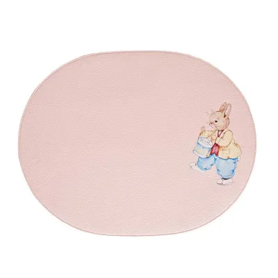 Designer Bunnies Reversible Faux Leather Von Gern Home x Dragons Of Walton Street Light Pink 14" x 18" Oval Placemat